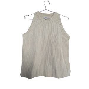 Loft Women's Medium Beige Knit High Neck Tank Top Boho Beach Cotton Festival